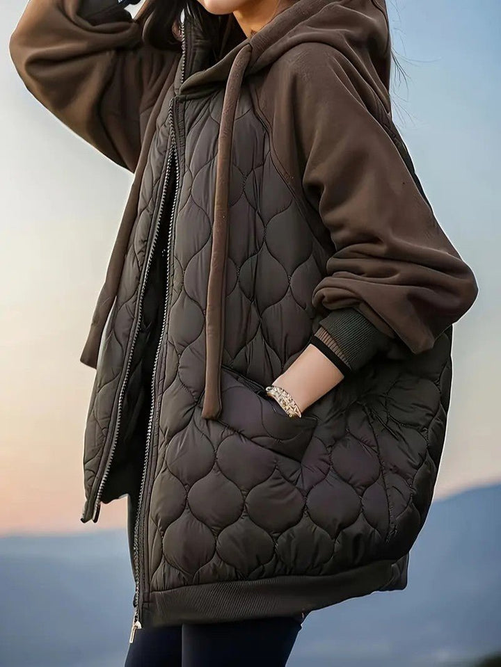 Womens Quilted Jacket with Hood and Zip Closure