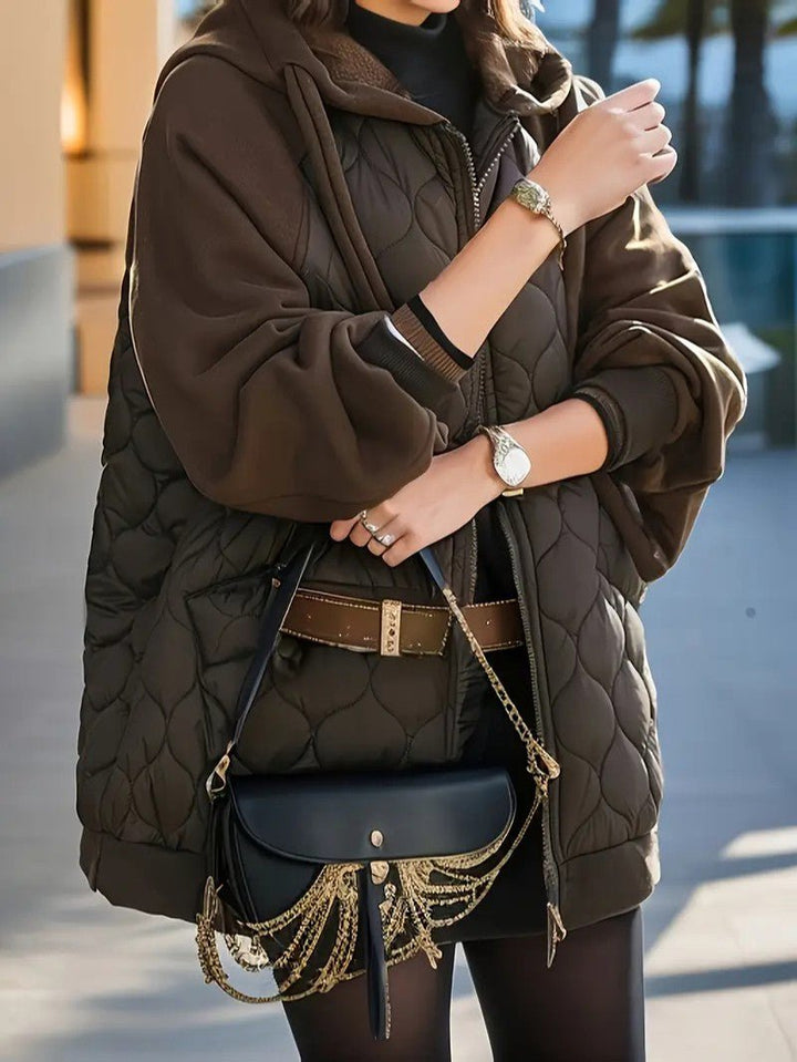 Womens Quilted Jacket with Hood and Zip Closure
