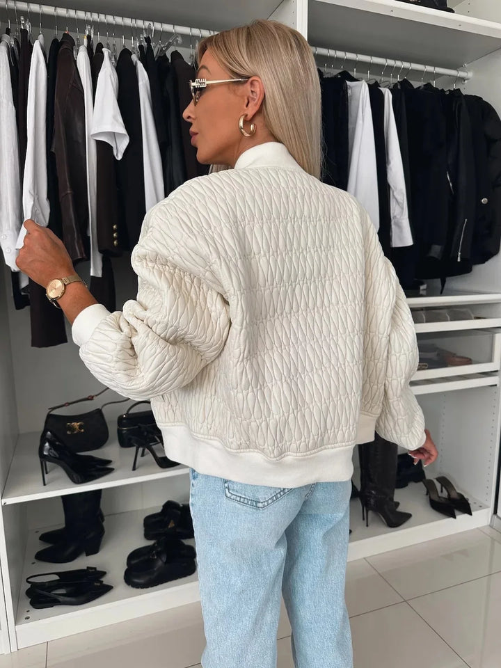 Womens Quilted Bomber Jacket with Zip Front