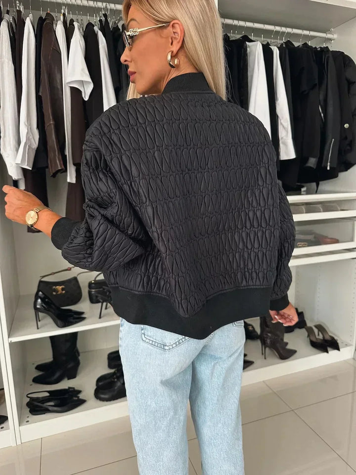 Womens Quilted Bomber Jacket with Zip Front