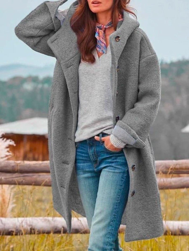 Womens Wool Blend Coat Relaxed Fit with Hood