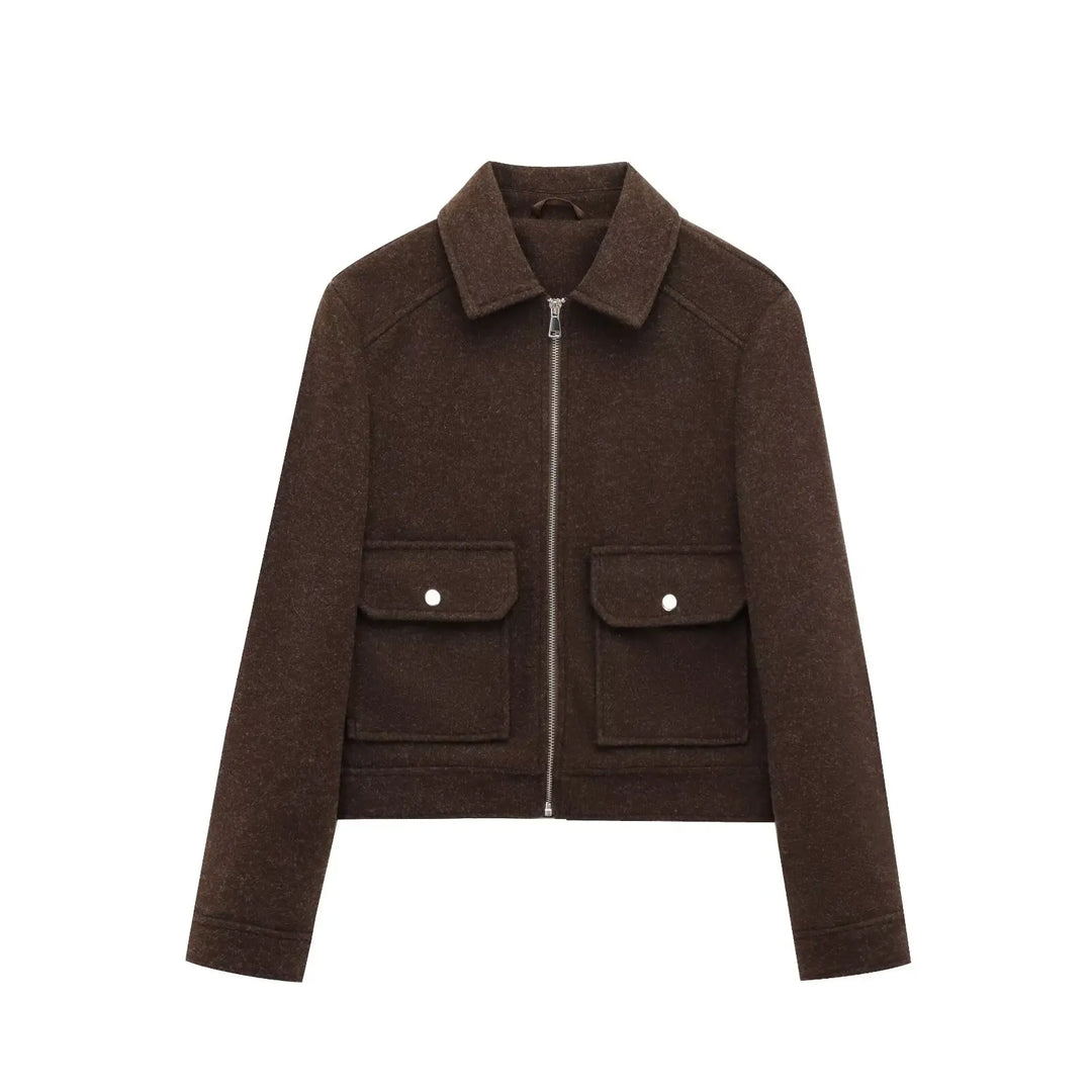 Womens Cropped Bomber Jacket with Zip Closure - BritishMode