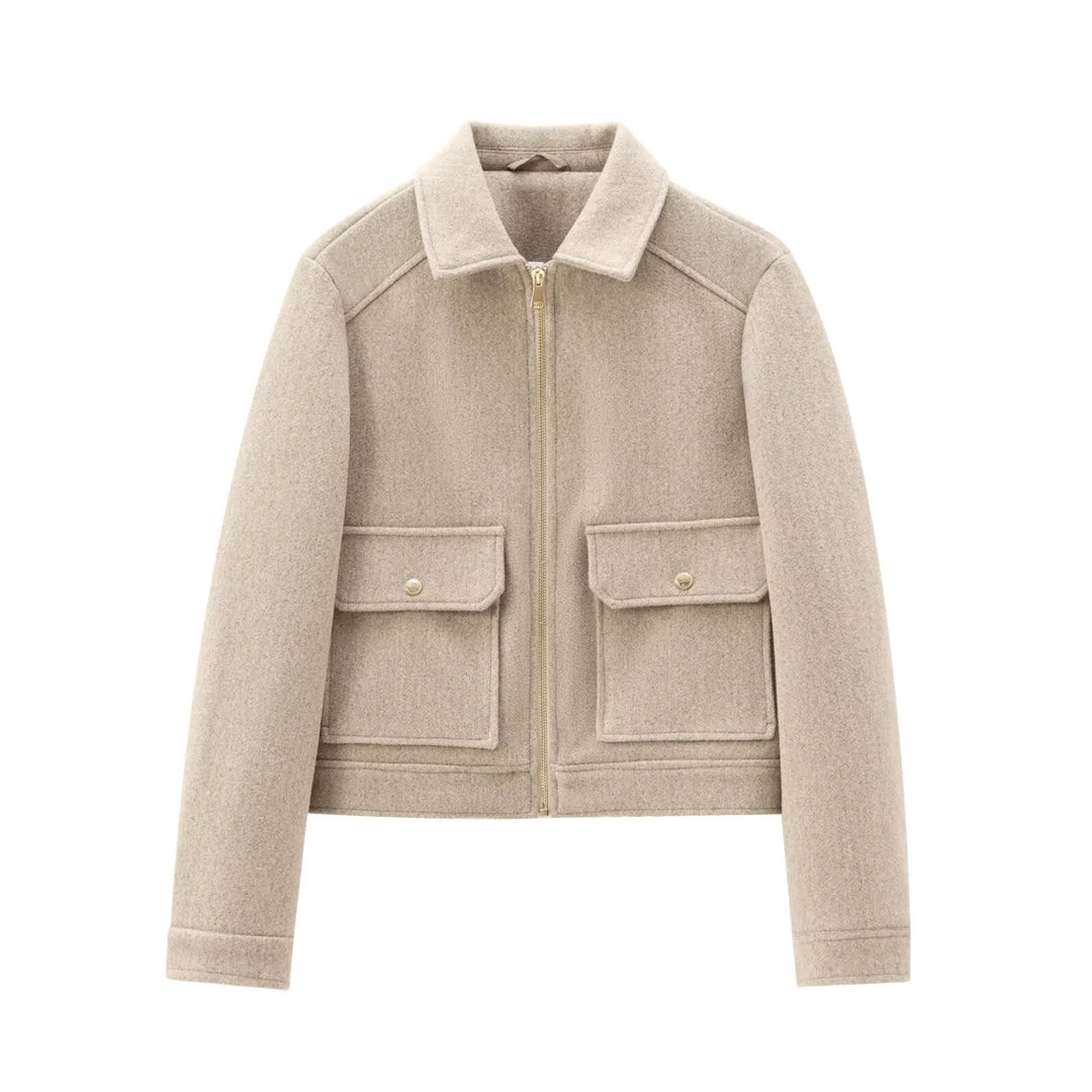 Womens Cropped Bomber Jacket with Zip Closure