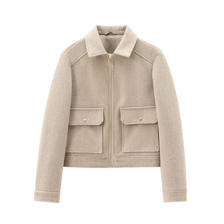 Womens Cropped Bomber Jacket with Zip Closure