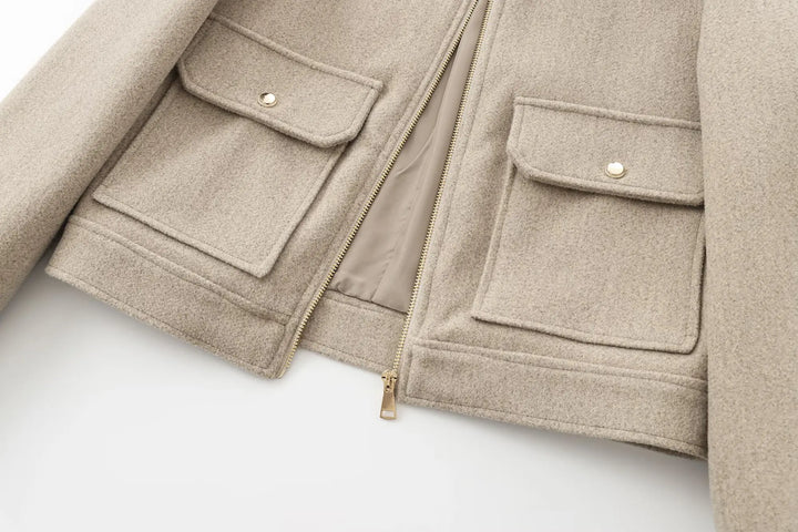 Womens Cropped Bomber Jacket with Zip Closure