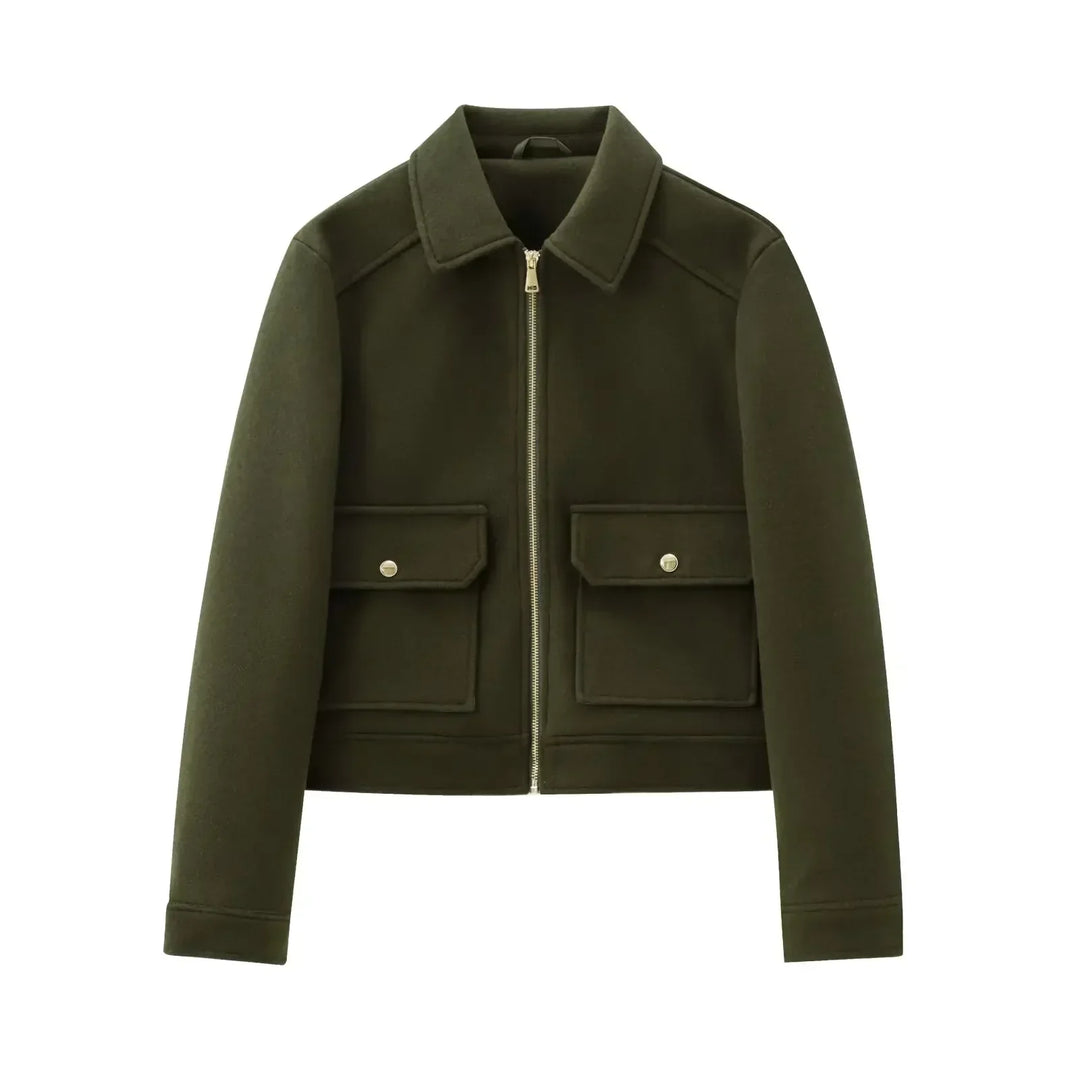 Womens Cropped Bomber Jacket with Zip Closure