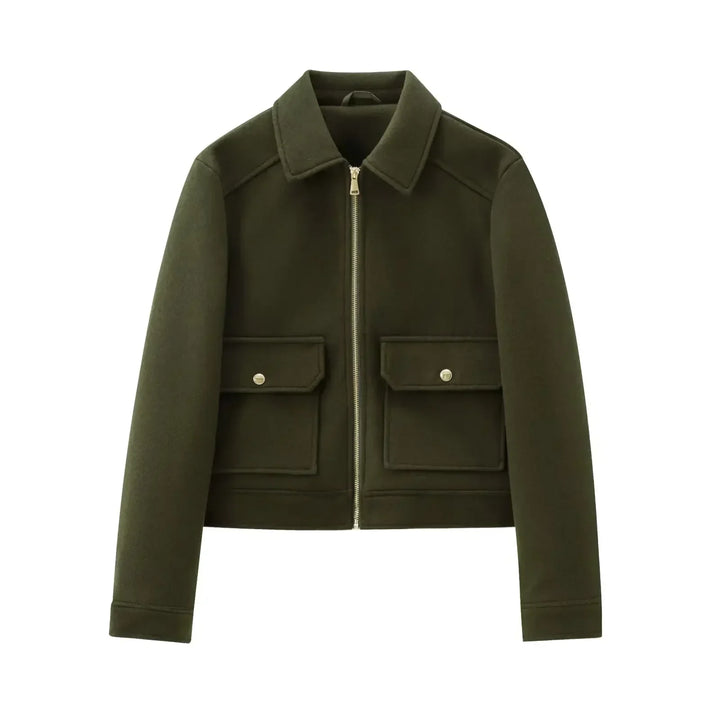 Womens Cropped Bomber Jacket with Zip Closure