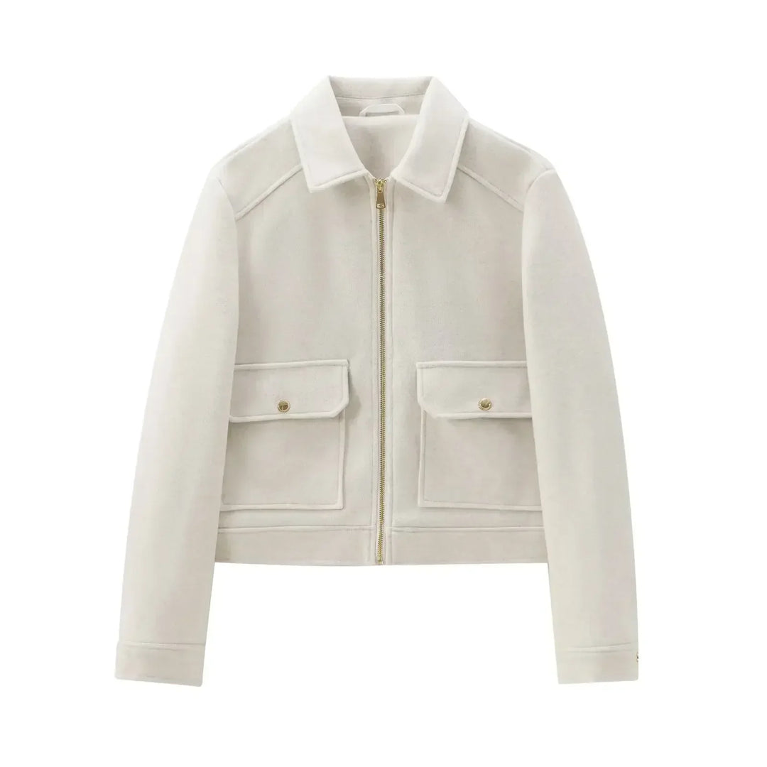 Womens Cropped Bomber Jacket with Zip Closure