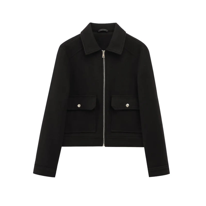 Womens Cropped Bomber Jacket with Zip Closure