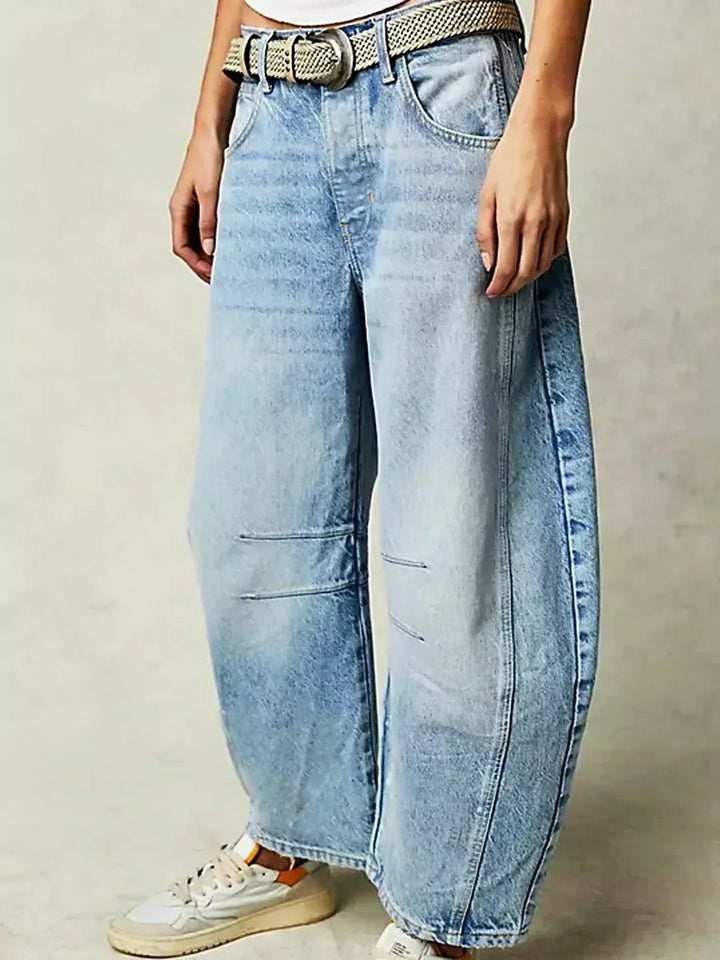 Womens Barrel-Leg Low-Rise Jeans Denim Relaxed Fit