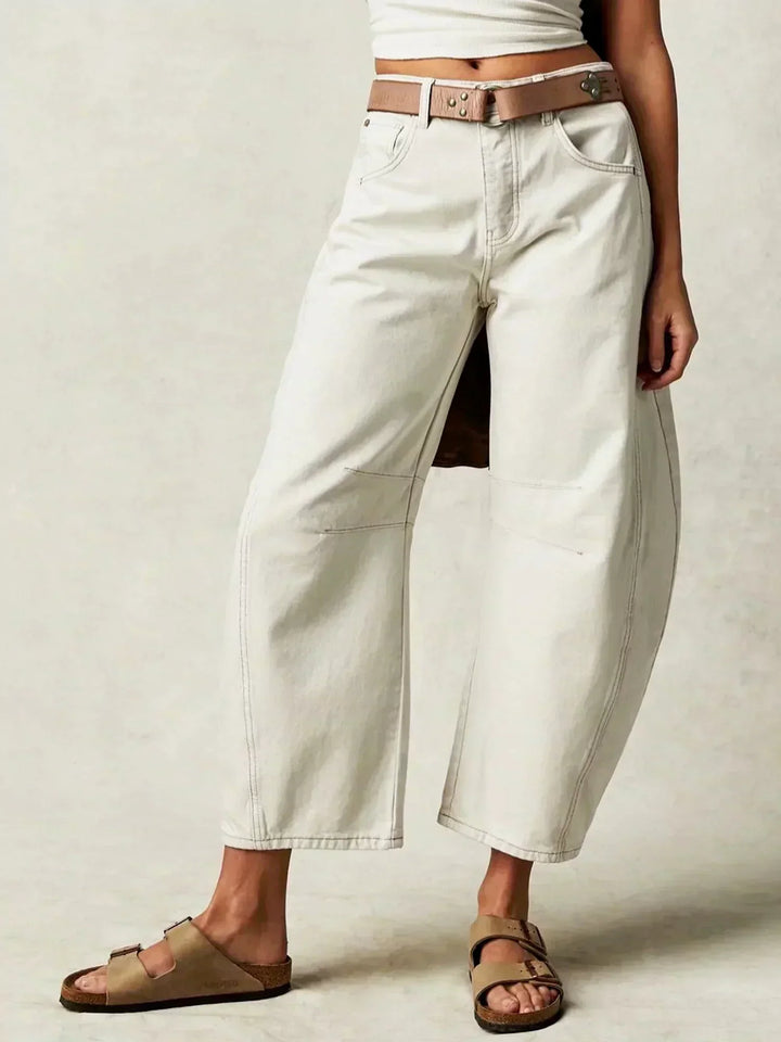 Womens Barrel-Leg Low-Rise Jeans Denim Relaxed Fit