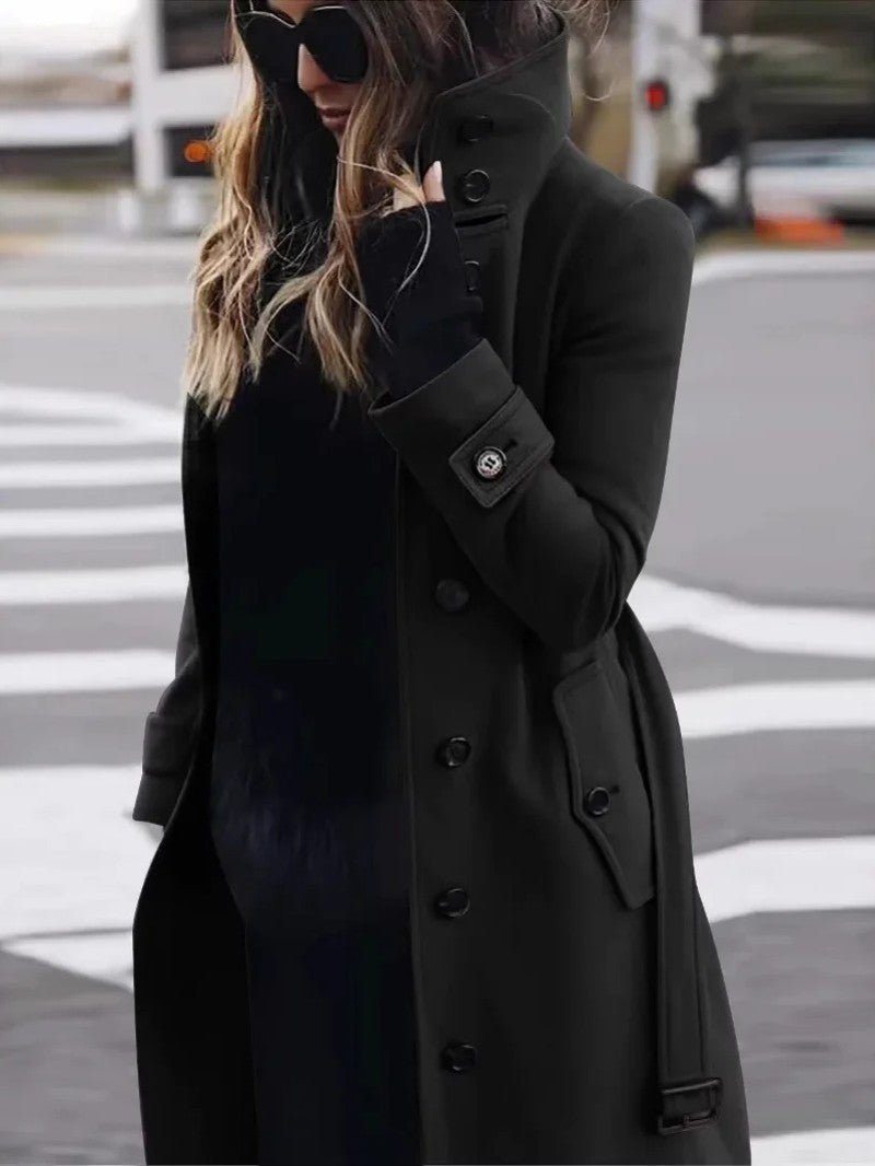 Womens Trench Coat Wool Blend Belted Fit
