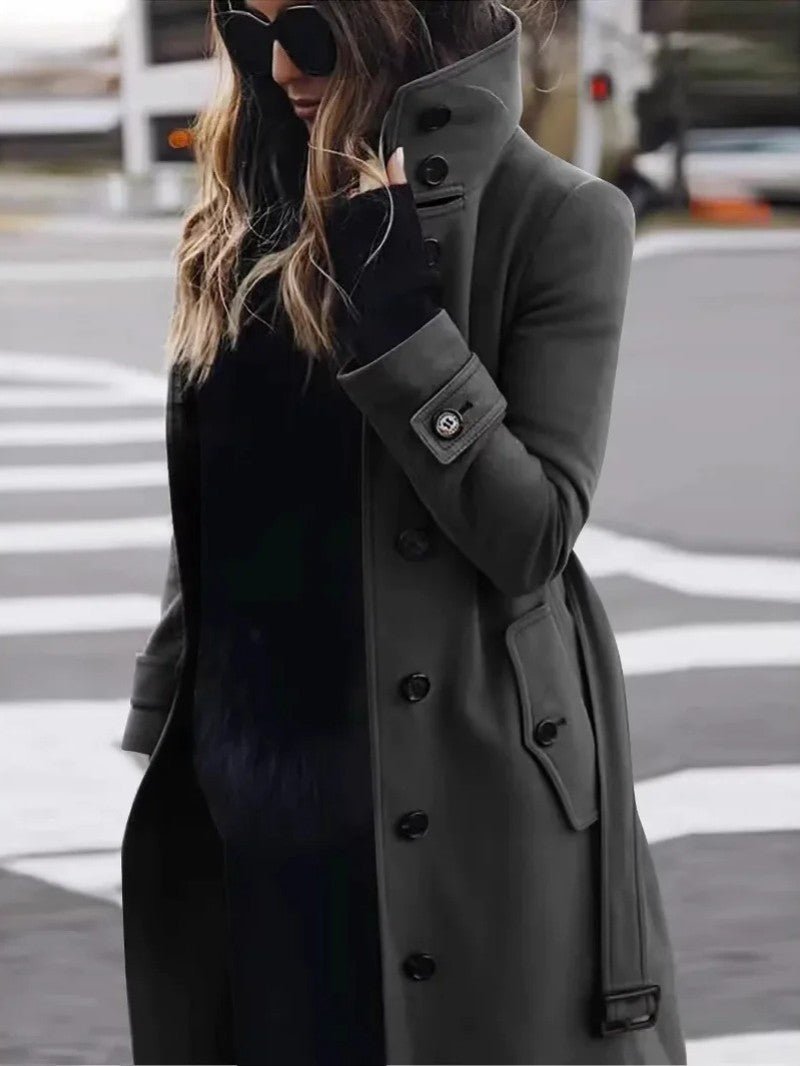 Womens Trench Coat Wool Blend Belted Fit