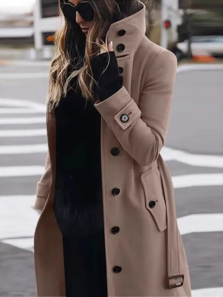 Womens Trench Coat Wool Blend Belted Fit