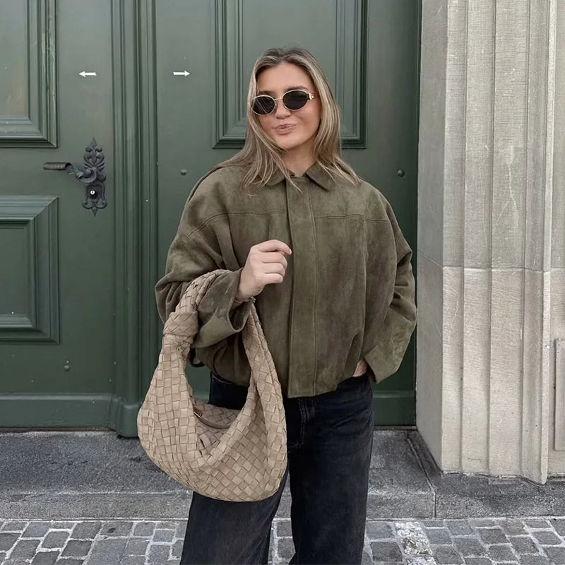 Womens Oversized Bomber Jacket Cropped Fit - BritishMode