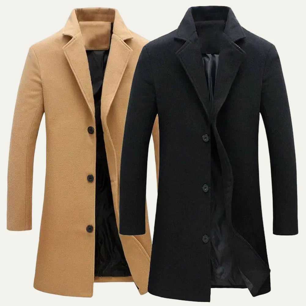 Mens Knee Length Coat Single Breasted Classic Fit