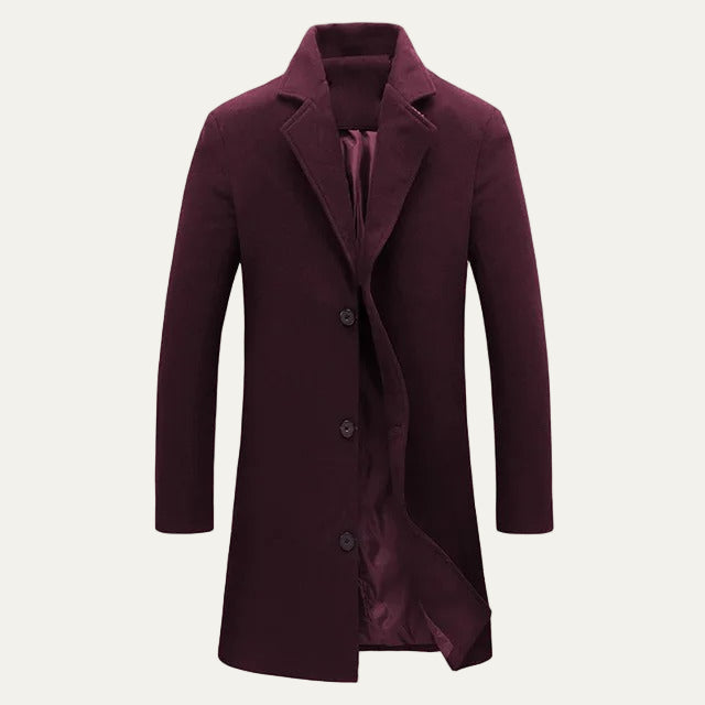 Mens Knee Length Coat Single Breasted Classic Fit - BritishMode