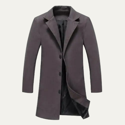 Mens Knee Length Coat Single Breasted Classic Fit