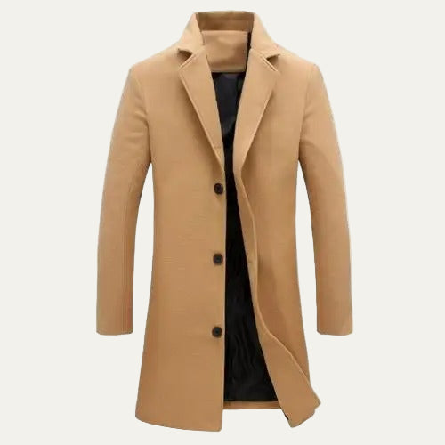 Mens Knee Length Coat Single Breasted Classic Fit