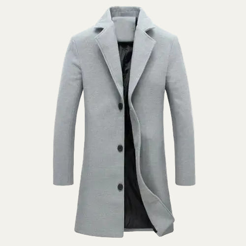 Mens Knee Length Coat Single Breasted Classic Fit
