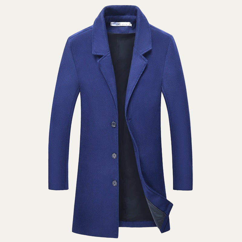 Mens Knee Length Coat Single Breasted Classic Fit