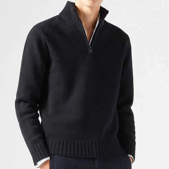 Mens Quarter Zip Sweater Wool Blend Cozy Fit