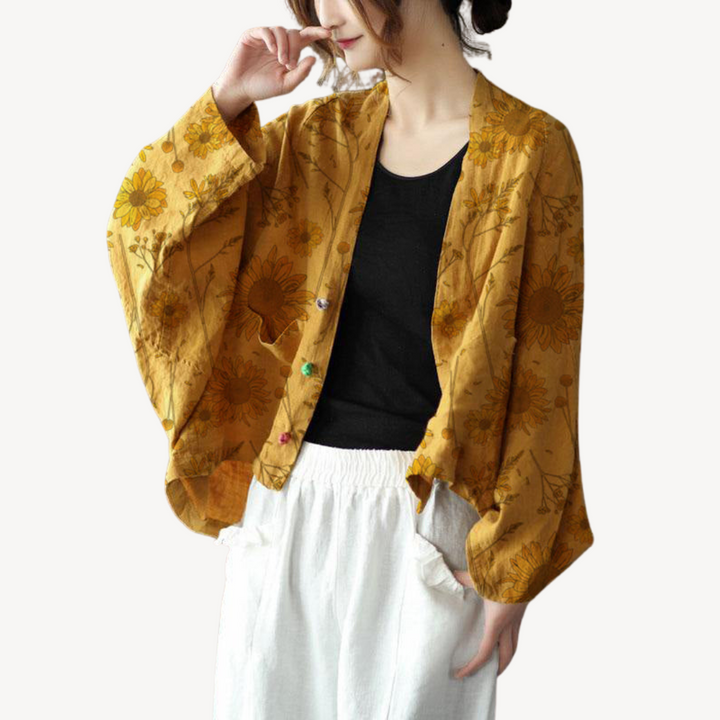 Womens Kimono Jacket Linen Blend Relaxed Fit