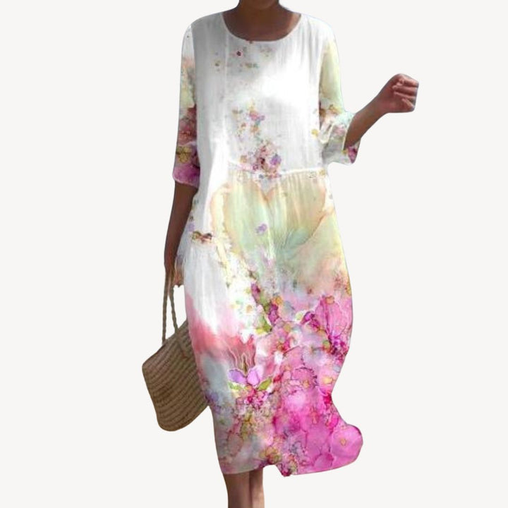 Womens Midi Dress Printed Sleeves