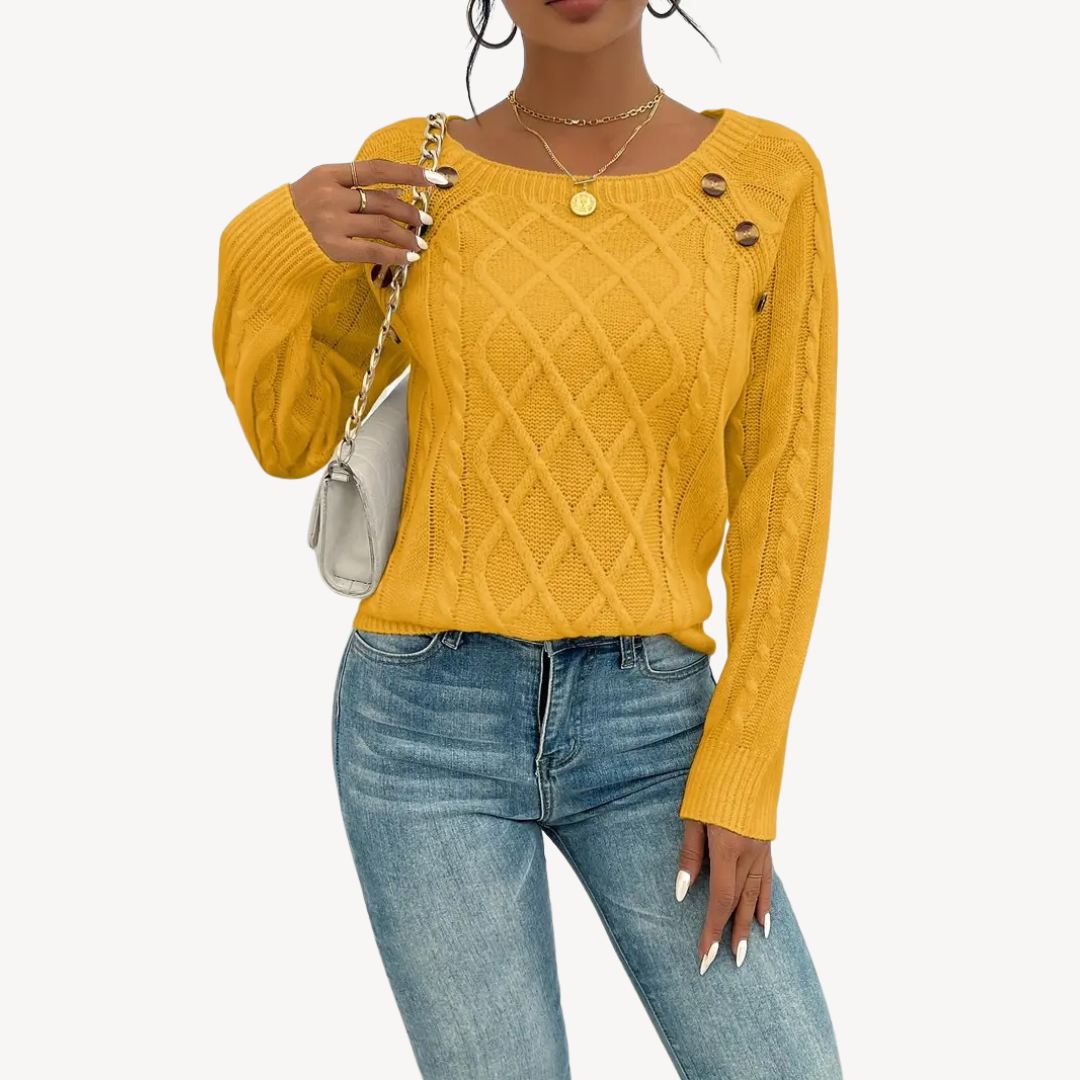 Womens Sweater with Button Detail Crewneck