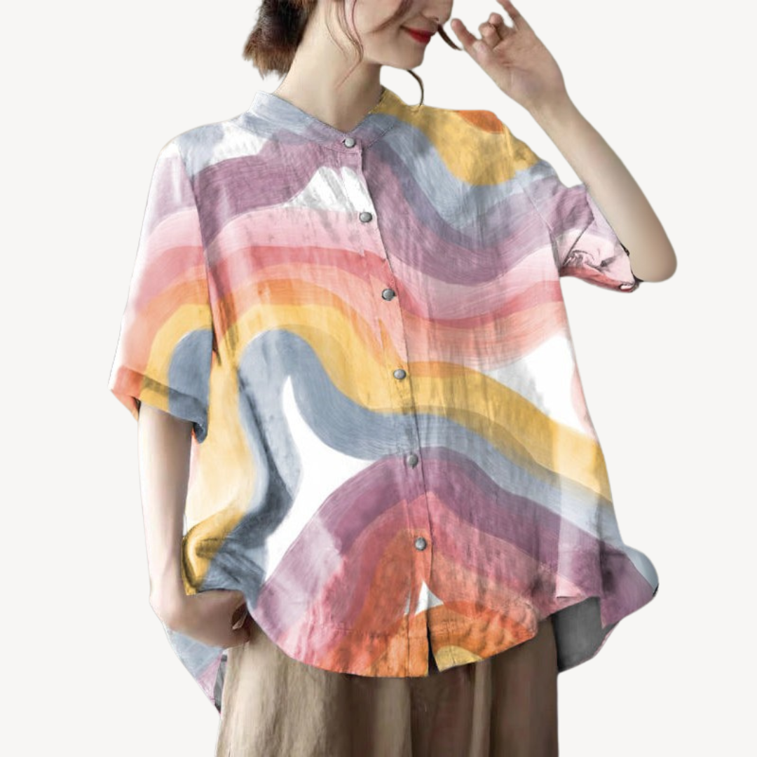 Womens Button Shirt Linen Blend Relaxed Fit