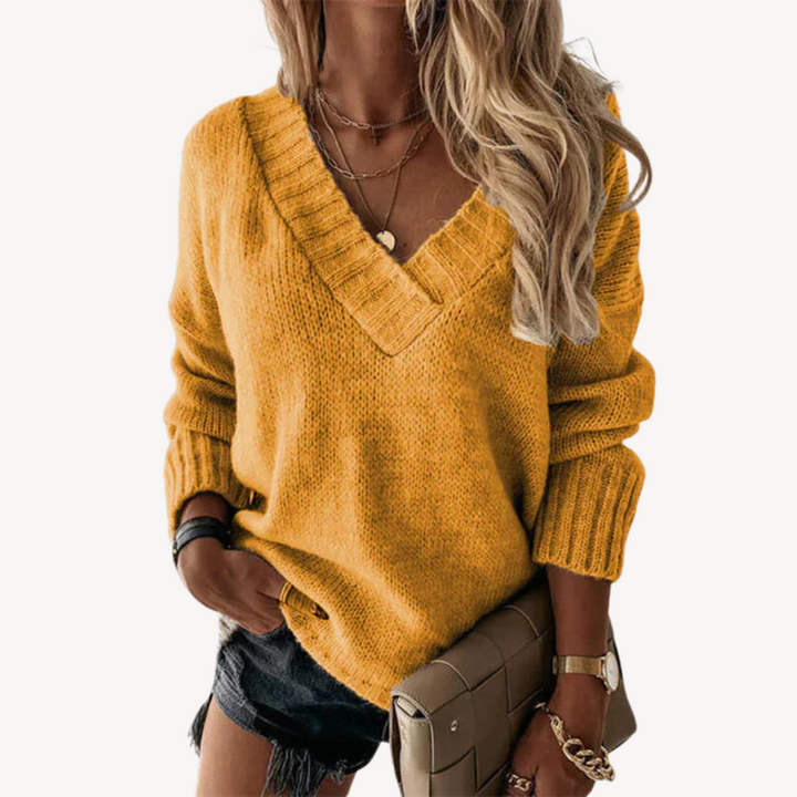 Womens Knit Pullover Sweater V-Neck