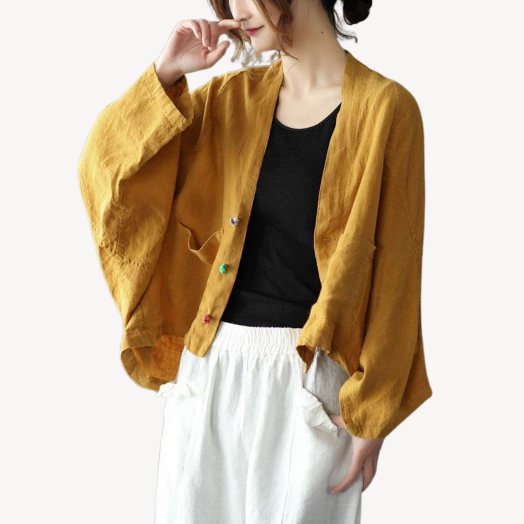 Womens Kimono Jacket Linen Blend Relaxed Fit