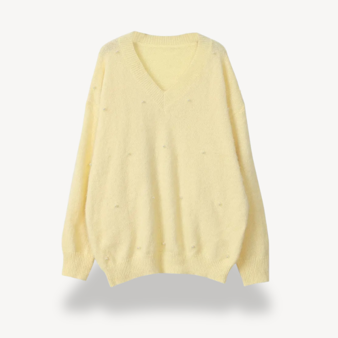 Womens V-Neck Sweater with Pearl Detail