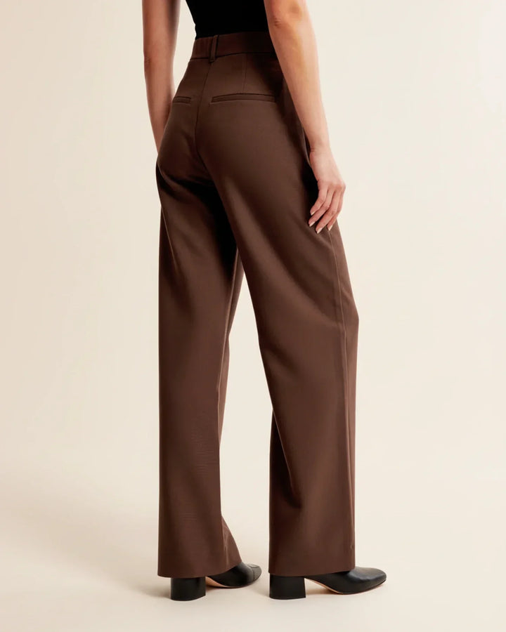 Womens Tailored High Waist Pleated Wide Leg Trousers