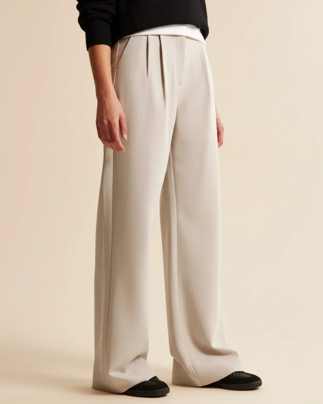 Womens Tailored High Waist Pleated Wide Leg Trousers