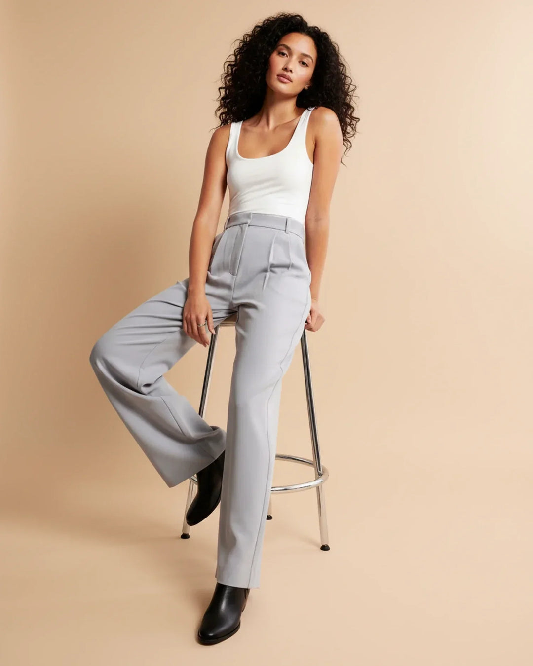 Womens Tailored High Waist Pleated Wide Leg Trousers